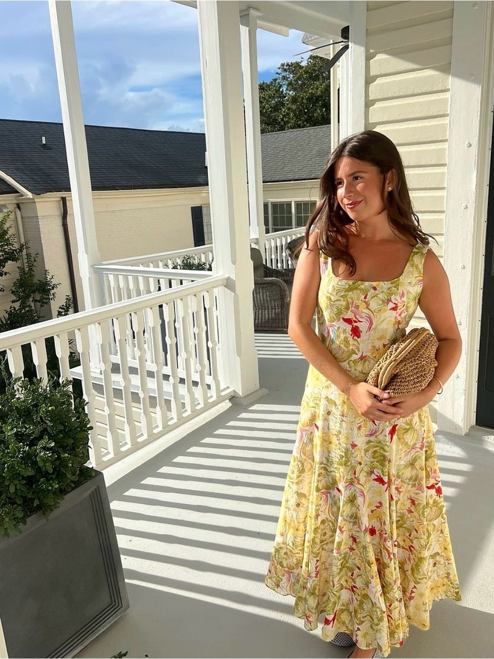 Desigual Yellow Floral Midi Dress with Red Accents - Picture 1 of 9